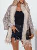 Chal de punto con cuello de pelo estampado de leopardo europeo y americano Abrigo de punto Otoño e Invierno Nuevo Holgado Manga de murciélago Jersey de punto cruzado para mujer