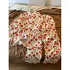 Pijama de Manga Larga con Estampado de Manzanas Lindas de Dibujos Animados para Mujer, Nuevo Estilo Primavera y Otoño 2026, Conjunto de Ropa de Casa con Pantalones Largos, Adecuado para Salir