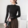Camiseta base elegante de cuello alto de manga larga ajustada para otoño e invierno para mujer, top de moda estilo ins para chicas a la moda