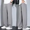 Pantalones Casuales Finos de Seda Helada de Marca Nueva de Moda para Hombre de Verano con Textura Rayada, Pantalones Rectos Holgados de Pierna Ancha