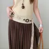 Cinturón Ancho de Estilo Étnico Retro con Flores de Cáscara de Coco y Cuentas para Mujer, Cordón de Cintura Tejido Bohemio para Combinar con Vestidos, Decoración de Moda