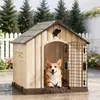 Casa de plástico para perros para exteriores, Perrera duradera resistente a la intemperie para uso en interiores y exteriores, Diseño ventilado, Marrón/Gris/Azul, Pequeña/Mediana/Grande, Modelos S/M/L