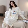 Camisón de Algodón Puro para Mujer de Manga Larga Lindo de Dibujos Animados para Estar en Casa Dulce Vestido Midi Estudiantes Otoño Ropa para Estar en Casa Pijamas 2024
