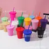 Taza de Plástico PP de una Sola Capa, Color Sólido, Gran Capacidad de 16 oz, con Popote, Taza de Agua de Moda Transfronteriza, Personalizable con Logo