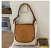 Bolsa Transversal Feminina Pequena de Pelúcia Cor Khaki Versátil Cor Lisa Suede Coreano Costurado Caxemira Outono Inverno Personalizada de Fábrica