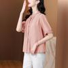 2025 Nuevo Estilo de Verano Algodón y Lino Bordado Tops Holgados con Elegantes Camisas Profesionales de Manga Corta para Mamá y Camisas Pequeñas para Mujer