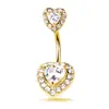 E-commerce transfronterizo suministro doble corazón de melocotón circón anillo para el ombligo en forma de corazón anillo para el vientre de cobre incrustado circón hebilla para el ombligo Amazon