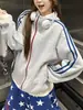 Sudadera con Capucha a Bloques de Color y Rayas Estilo Retro Americano para Hombre y Mujer, Otoño, Peso Pesado, Pareja, Cuello Alto, Cárdigan, Sudadera Casual con Cremallera