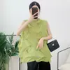 Chal sin mangas plisado hecho a mano con pliegues de diamante Miyake para mujer, top de verano de alto nivel con diseño irregular de nicho