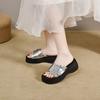 Chinelo Plataforma Feminino para Uso Externo 2025 Verão Estilo Europeu e Americano Tipo Aberto Sandália Plataforma Strass Chinelos Femininos Preguiçosos de Enfiar