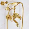 Grifo dorado retro francés clásico grifo de ducha para bañera de concubina imperial grifo de ducha de cobre macizo montado en la pared grifo de agua caliente y fría