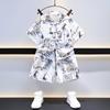 Traje de Manga Corta para Niño Estilo Chino Nuevo 2025 Verano Nuevo Ropa para Niños de Talla Pequeña y Mediana Ropa de Tendencia Nacional Set Retro de Dos Piezas para Bebé