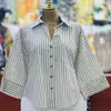 Moda Femenina Transfronteriza Europea y Americana Primavera 2026 Nuevo Estilo Elegante Diseño de Nicho Cuello Camisero Holgado Top de Camisa Rayado