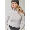 ¡Conjunto de alta calidad! Suéter 100% cachemir para mujer, con un cuello acanalado fruncido, corte ajustado y tejido de cachemir puro