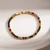 Pulseira de luxo leve personalizada transfronteiriça com zircônias coloridas, estilo simples europeu e americano, design de nicho, acessório de mão requintado