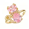 Anillo nuevo de estilo europeo y americano transfronterizo de lujo ligero, forma de corazón, corazón de amor, lazo, pavimentado con microcirconias, geométrico, abierto, anillo para el dedo, venta al por mayor