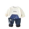 Traje Novo de Inverno 2025 Roupas para Meninos Bonito Carta Casual Manga Longa Mais Veludo Fones de Ouvido Conjunto de Duas Peças Dropshipping