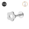 Clavo de labio roscado de varilla de 4 flores cuadradas de aleación de titanio F136, clavo para cartílago de oreja, grosor de varilla 1.2/1.0/0.8 mm