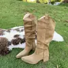 Botas largas de punta para otoño e invierno, botas de tacón alto para mujer, estilo nuevo, plisadas hasta la rodilla, adelgazantes, botas altas de tacón grueso