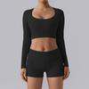 Top de Yoga Acanalado Ajustado para Mujer Otoño e Invierno, de Manga Larga, Corte Corto, que Muestra el Ombligo, Adelgazante, Transpirable, de Secado Rápido, Ropa Deportiva para Fitness