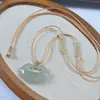 Collar con colgante de Buda y Guanyin de material de hielo color agua clara, amuleto "Sin Preocupaciones" verde lago, collar con colgante de hebilla de paz de jade