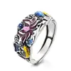 Anillo para Dedo Anillo de Plata Tailandesa con Esmalte Vintage Hueco de Carpa Koi Loto Estilo Étnico Antiguo para Mujer Anillo de Dedo de Loto con Arte Clásico