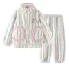 Pijama de cardigã com zíper para meninas, fleece de coral espesso, design fofo de desenho animado, adequado para outono e inverno, quente e pode ser usado como roupa externa