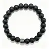Pulsera Retro Europea y Americana de Piedra Volcánica de 8 mm, Pulsera de Cuerda Elástica Única, Tejida a Mano con Cuentas para Hombre