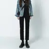 Jeans Rectos Forrados de Polar Negro para Mujer Otoño e Invierno 2024 Nuevas Explosiones Pantalones Tubo Ahumados Pequeños Adelgazantes