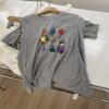 Camiseta de Algodón Copo de Nieve Ligera y Transpirable para Mujer con Estampado de Frutas Estéreo que Reduce la Edad Infantil, Cuello Redondo y Manga Corta, Estilo Coreano Holgado, Verano