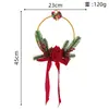 Decoración de anillo de metal con flor artificial de Navidad con bayas rojas, agujas de pino, lazo de terciopelo, decoración de puerta, anillo de pared para el hogar de Navidad