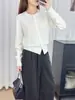 Chaqueta Cardigan de Punto Azul Claro para Mujer 2026 Nuevo Primavera y Otoño Cuello Redondo Elegante Manga Larga Estilo Coreano Corte Recto Versátil