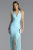 Elegante Vestido Formal de Fiesta de Banquete con Cuello Halter, Escote en V, Sin Mangas, Ceñido a la Cintura, Adelgazante, Borla, Largo Vestido de Noche