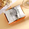 Conjunto de quatro peças de relógio e joias femininas estilo luxo, relógio de quartzo em liga de ouro com colar, brincos e pulseira
