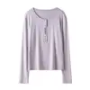 Camiseta de Punto de Manga Larga con Medio Botón de Lino Lyocell para Mujer, Nuevo Diseño Primavera/Verano, Top Interior Elegante y Versátil