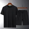 Traje de Color Sólido de Algodón con Mangas Cortas para Hombre, Delgado de Verano, Transpirable, Shorts de Manga Corta con Sensación Fresca, Conjunto Casual de Dos Piezas para Deporte