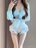 Traje de baño de dos piezas de manga larga con protección solar para niña de hada dulce de alta gama, deseo puro, traje de baño para vacaciones de aguas termales para mujer