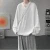 Camiseta de manga larga de color liso texturizada, holgada y de talla grande, para hombre, con cuello en V, de marca moderna para primavera/otoño, casual