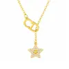 Colar Pingente Letra Z Círculo Estrela Zircônia Banhado a Ouro 18K Corrente Clavícula Retrô Europeu e Americano Colar de Luxo Leve de Alta Qualidade