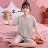 Conjunto de Verão Infantil de Manga Curta, Algodão Puro, Pijama Infantil de Manga Curta, Camisetas Estudantis Infantis Médias e Grandes, Shorts, Roupas de Casa Infantis para Meninas