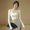 Traje de Yoga de Manga Larga Ajustado con Tirantes Fijos y Almohadilla Fija en el Pecho, Secado Rápido de Primavera, Deportivo para Correr y Fitness, Falso de Dos Piezas