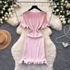 Vestido Tricotado com Babados Estilo Coreano para Mulheres 2026 Verão Cintura Alta Saia Evasê Emagrecedora com Toque de Luxo