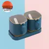 Set de Cajas de Condimentos con Múltiples Compartimentos para Cocina Casera, Popular Combinación de Frascos de Sal en Línea con Cuchara para Azúcar, Glutamato Monosódico y Sal