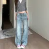 Jeans Scythe Azul Lavado Vintage para Mujer, Nuevo Diseño Otoño 2026, Pantalones de Pierna Ancha Sueltos Únicos que Adelgazan