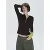 Conjunto Estilo Lindo ANNACHI: Camiseta de Manga Larga con Bloques de Color de Dos Piezas/Top Exterior/Capa Base Ajustada