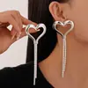 Brincos de Franja em Formato de Coração Grande de Metal Estilo Europeu e Americano com Strass, Únicos e Ousados, Brincos de Luxo para Mulheres