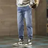 Calça jeans masculina, estilo primavera e outono, corte solto, com barra dobrada, casual, cropped, calça de trabalho de primavera, novo modelo de outono 2026 masculino