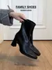 Botines Retro de Piel de Vaca Súper Suave para Mujer 2026 Nuevos Botas Estilo Martin de Punta Cuadrada Tacón Grueso Elásticos Botas para Mujer Botas Adelgazantes