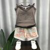 Roupas infantis para meninos terno de verão roupas para meninos para meninos colete sem mangas shorts de algodão fino terno de duas peças moda