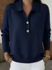 2026 Amazon Europeu e Americano Transfronteiriço Outono/Inverno Novo Suéter Feminino Tricô Gola Reversível Abotoado Solto Casual Malharia